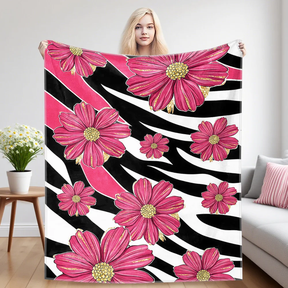 Zebra Floral Printed Blanket Suitable For Sofa Beds, Offices, Travel Camping Chairs, Warm Woolen Blankets