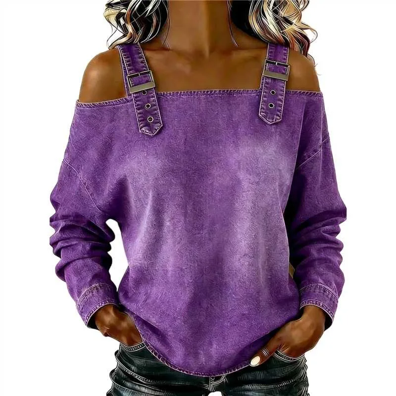

2026 European and American Spring/Summer Autumn New Style One Word Tie Shoulder Strap Long Sleeve Top