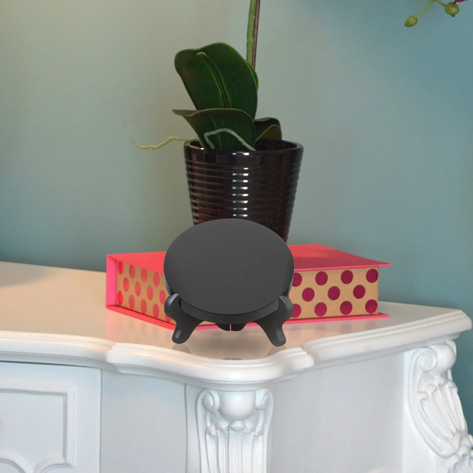 

1pc Black Obsidian Scrying Mirror Round Stone Plate For Home Decor Modern Circle Mirror Shelf Decor Living Room Bedroom Office