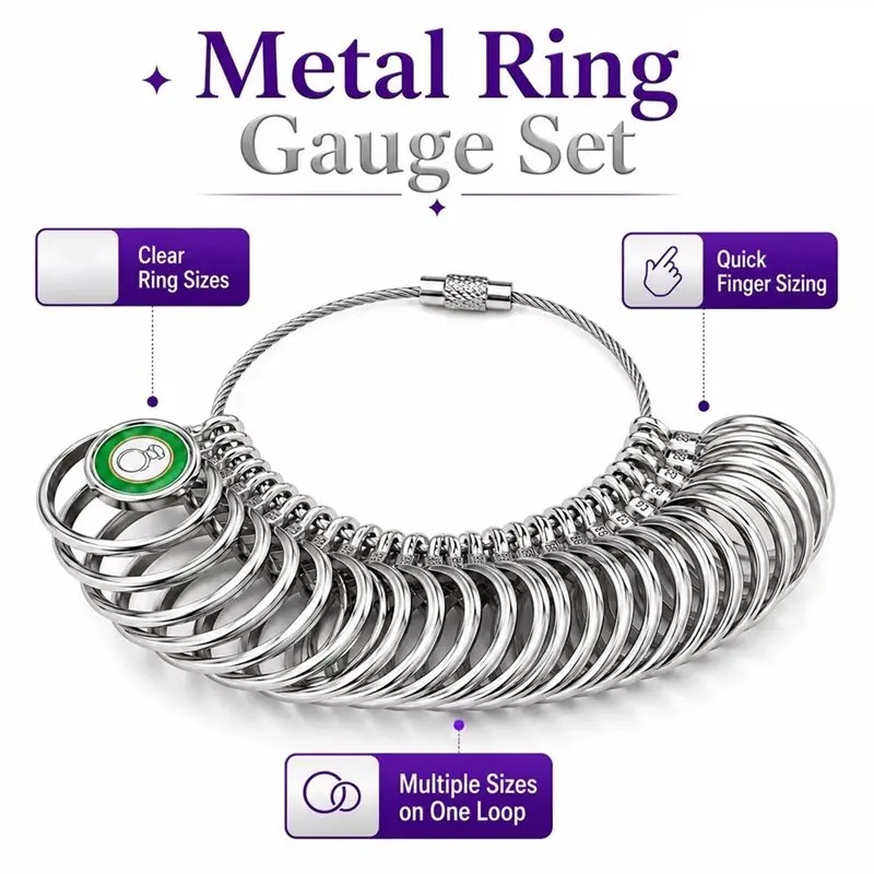 AAAF Bracelet Ruler Adjustable Ring Sizer Belt 7PCS Jewelry Ring Bracelet Sizing Kit Alloy Ring Mandrel Metal Finger Gauge