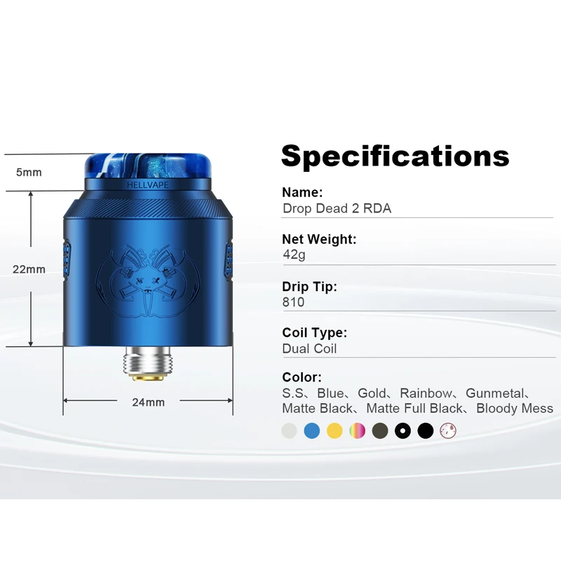 Original hellvape drop dead 2 rda tanque vape atomiz 24mm de diâmetro bobina dupla 810 ponta de gotejamento 510 rosca vaporizador de cigarro eletrônico