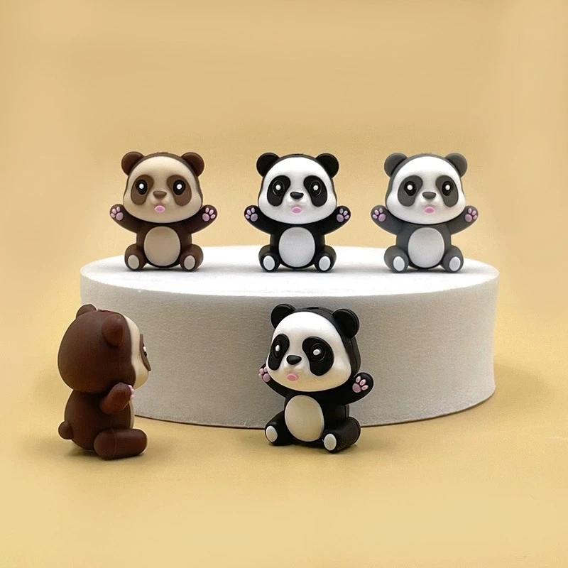 6Pcs Silicone Focal Theme 3D Panda Spacer Character Beads For Jewelry Making DIY Creative Special Beaded Pens Decors Keychain