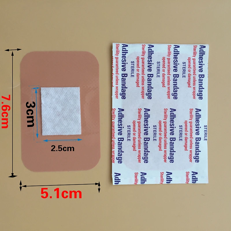 Grande Praça ferida Dressing Patch, PE Adesivo Hemostático Band Aid, Primeiros Socorros Médicos, Cuidados ferida, ao ar livre, 100Pcs, 7.6X5.1cm