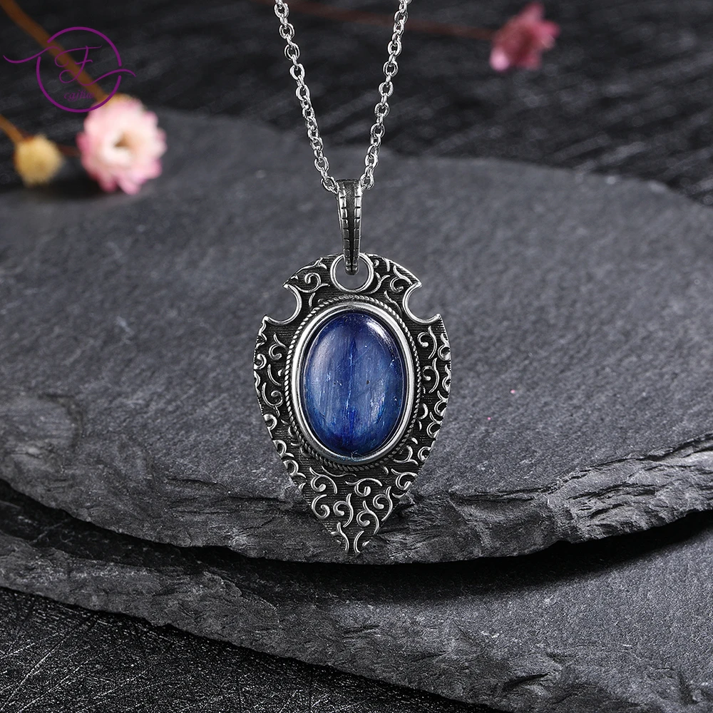 

Vintage Style Jewelry Natural Kyanite Pendant Silver Necklace for Women Wedding Party Anniversary Gift Accessories Chain