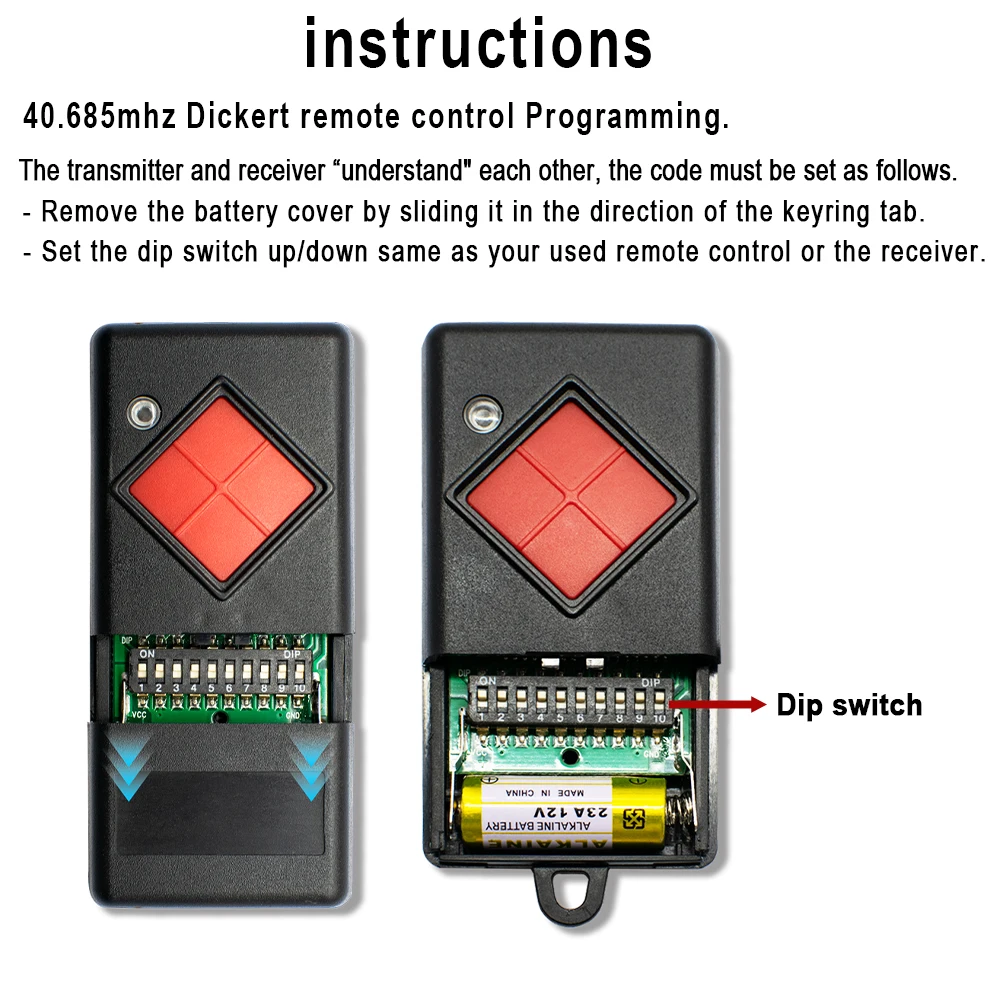 DICKERT 40.685MHz MAHS40 01 04 MAHS40-01 MAHS40-04 Garage Door Remote Control 40MHz Fixed Code Ecectric Gate Garage Door Opener