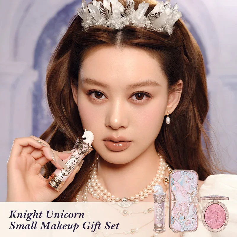 Flower Knows Knight Unicorn Collection Makeup Gift Set 3PCS Kit Eye Shadow Palette Long Lasting Lipstick Blusher Setting Powder