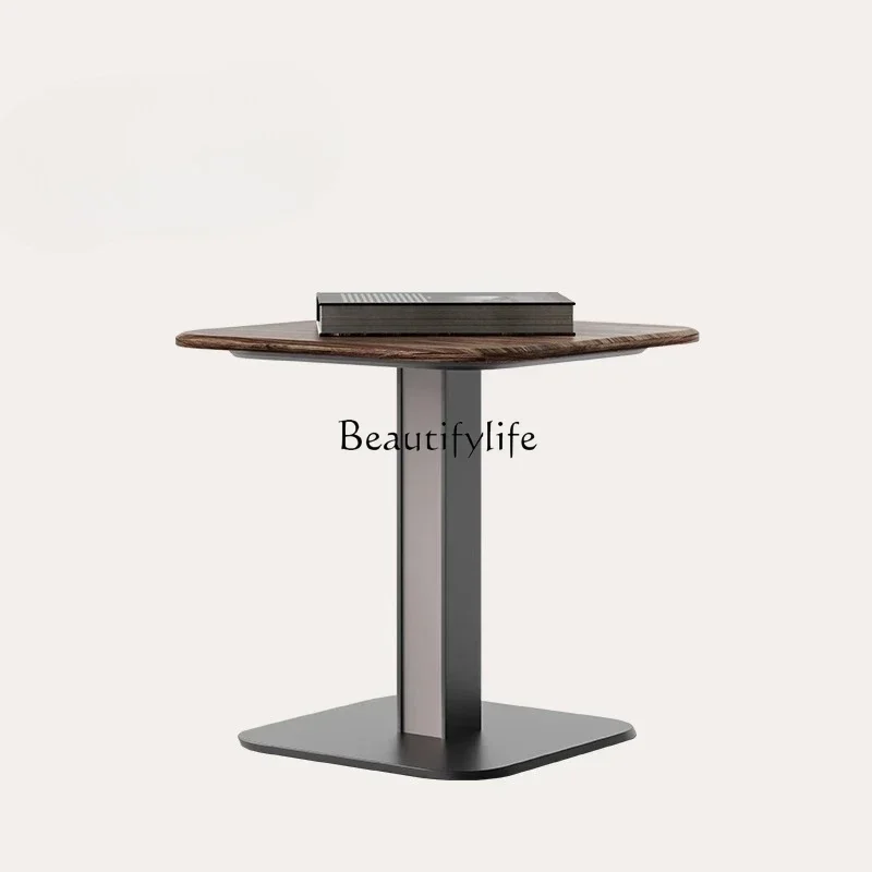 05 FG17Natural Marble Corner Table Living Room Sofa Matching Square Side Table Walnut Wood
