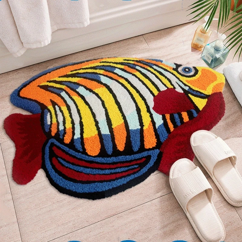 Tropical Fish Embroidered Carpet Bath Mat Living Room Area Rugs Anti-slip Absorbent Floor Mats Bedroom Decor Doormat 80X60cm