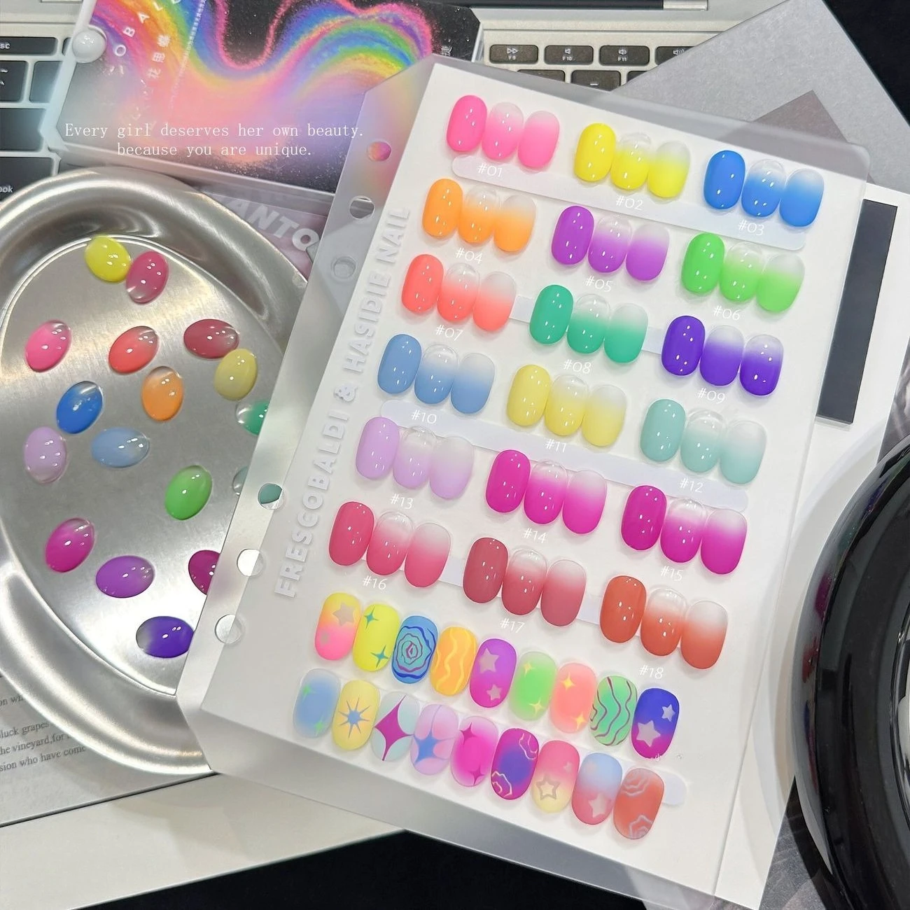 18Grids Fluorescent Pat Painting Transfer Gel Rainbow Bright Colors High Saturation UV&LED Nail Polish Gel Salon Nail Art DIY
