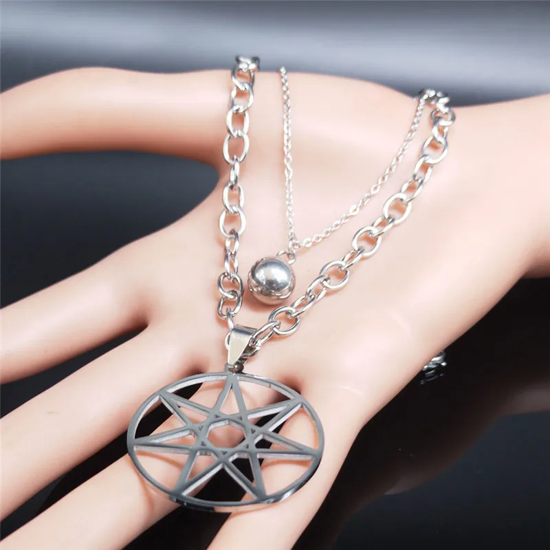 2PCS AFAWA Seven Mountain Star Stainless Steel Layered Necklaces Silver Color Women Punk Necklace Jewelry gargantilla N2630S02