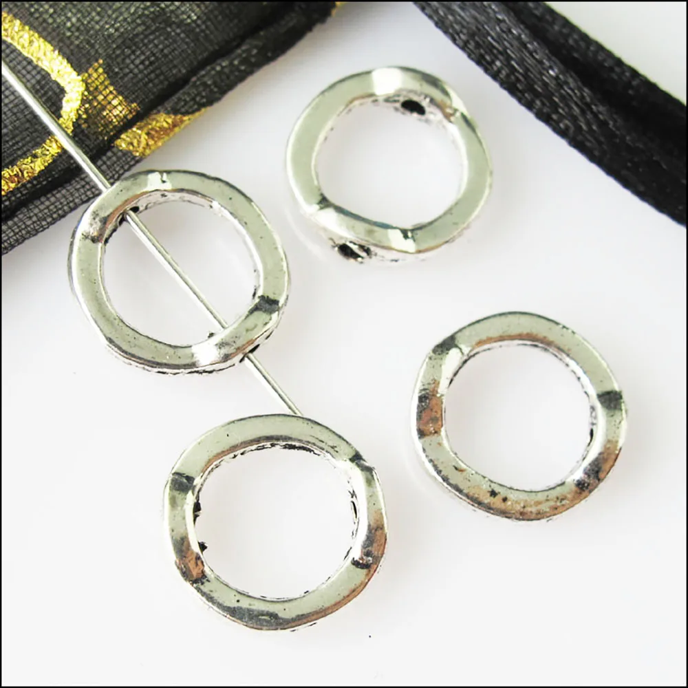 35Pcs Antiqued Silver Color Round Circle Spacer Beads Frame Charms 13mm