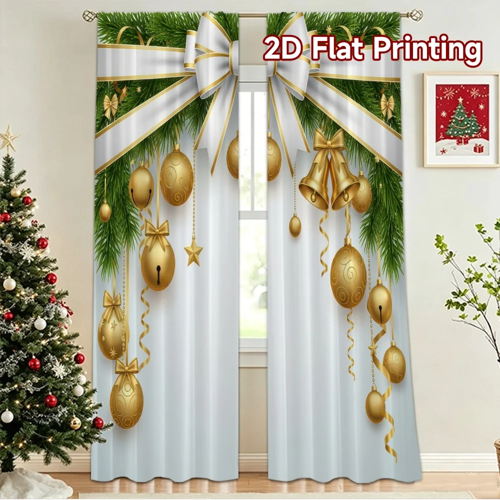 2D flat 2pcs Curtain French Romantic Style Christmas Gold Ornaments Garland Digitally printed polyester, colorfast Birthday