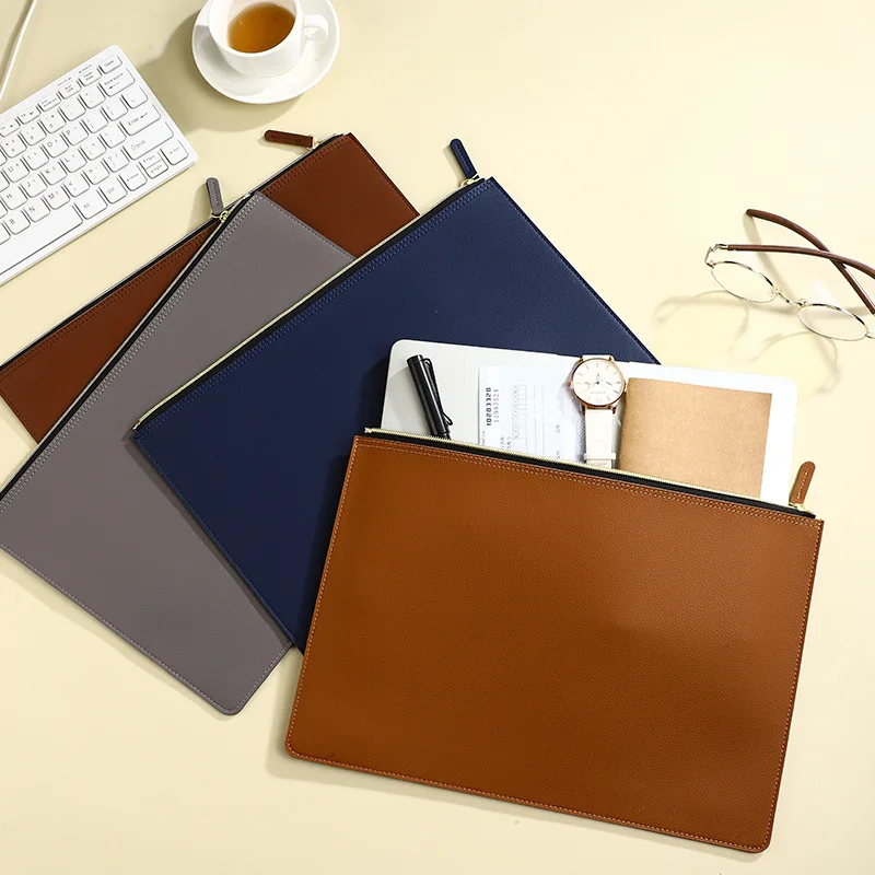 A4 Leather Zipper Bag in Multiple Colors Business Briefcase PU Document Bag for Professional Use