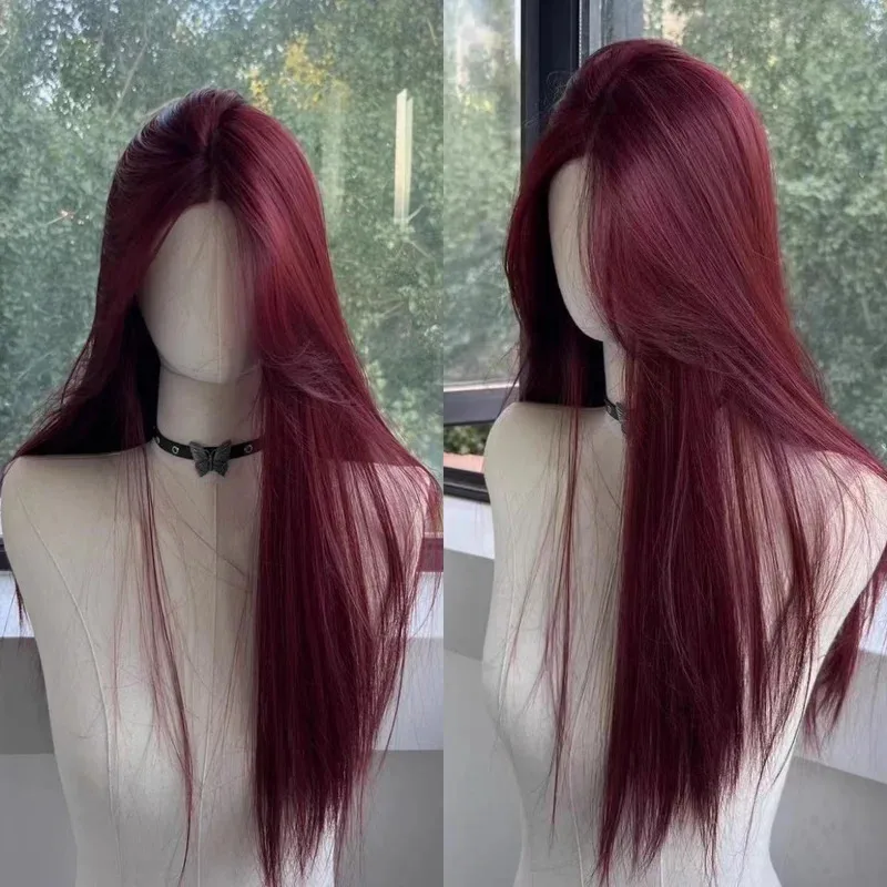 

Red Wig Long Straight Lace Front Wig for Woman Nature Synthetic Lace Wigs for Cosplay Daily Use Heat Resistant Headband Wigs