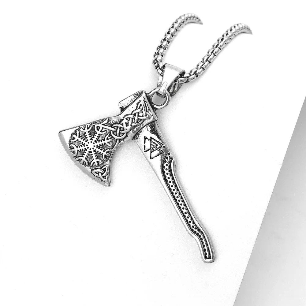 Trendy Nordic Rune Viking Battle Axe Pendant Necklace Charming Men's Necklace New Fashion Retro Jewelry Accessorie Festival Gift - view 2