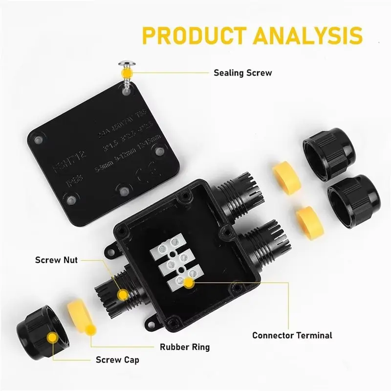 AT05-New Y-Type Junction Box IP68 Waterproof For 4-15Mm Cable Capabilities-Glands Set Of 2 For Outdoor Enclosures-PA9