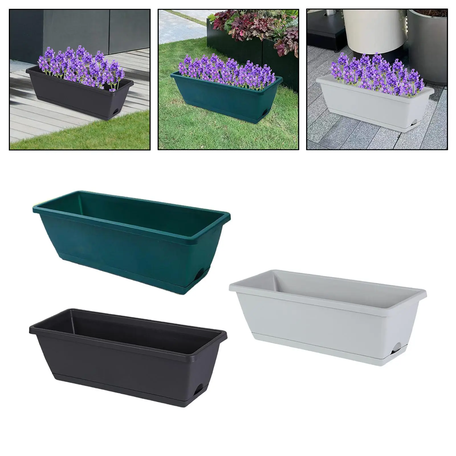 2Pcs Window Box Planter Plant Pot Rectangle Planter Boxes Flower Pot for Outdoor
