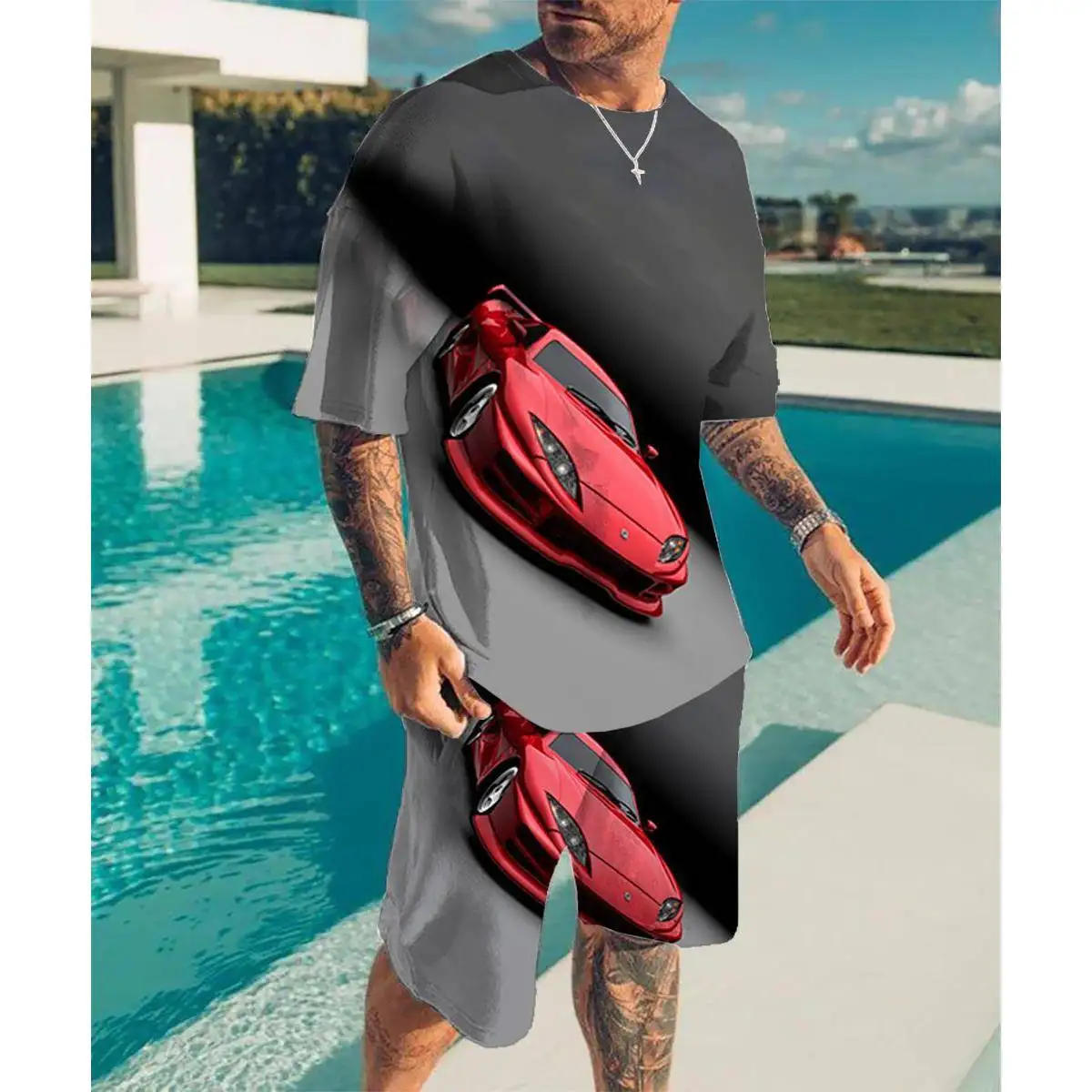

Casual Men's Short Sleeve T-Shirt And Beach Pants Set Digital Print Trendy Summer Wear Comfortable Breathable Autumn Collection