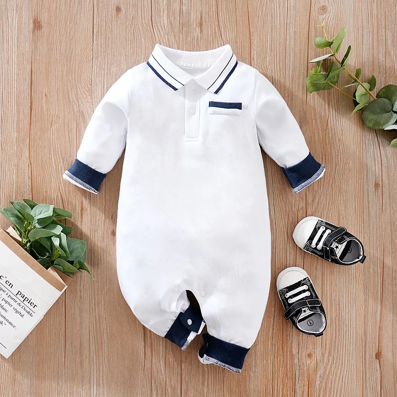 Baby Clothing Solid Color Polo Shirt Spring and Autumn Long Sleeve Cotton Boys and Girls\' Bodysuit