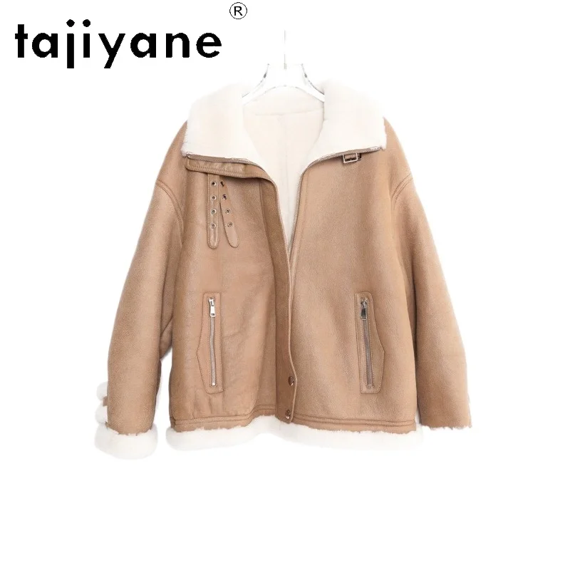 TAJIYANE Quality Merino Cartus Sheep Fur Shearling Jacket Women's Leather Fur Coats Winter Clothes Woman Chic Biker Шуба Женская
