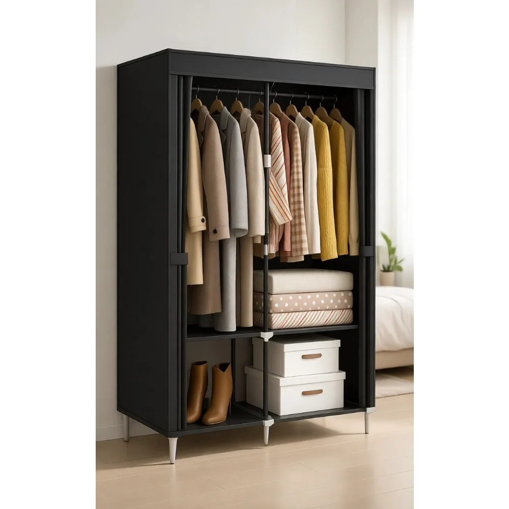 

Компактный 35-дюймовый отдельно стоящий шкаф с двумя штангами, четырьмя полками и тканевым чехлом для небольших помещений