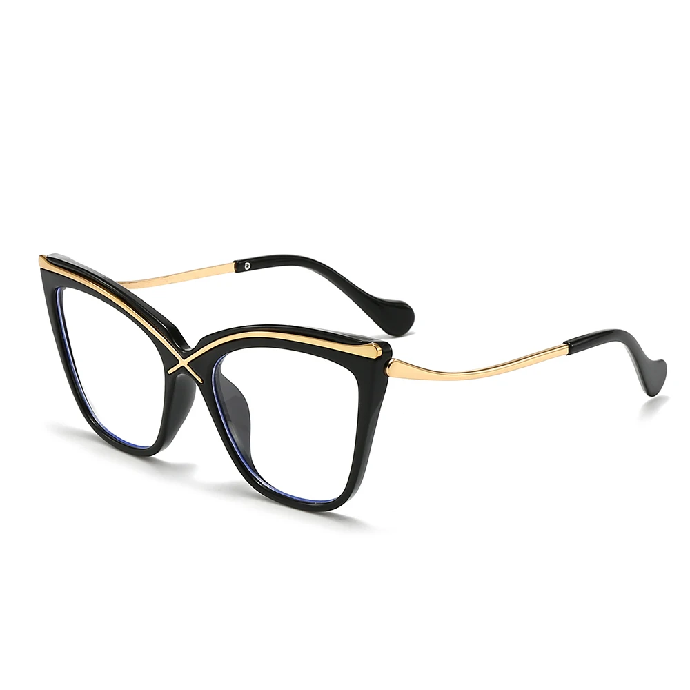 

Ladies' fashionable retro cat eye glasses, high-quality metal decoration, transparent lenses, lightweight and personalized