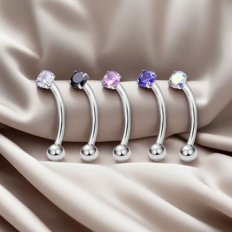 1PC F136 Titanium Internal threaded Banana Curved Barbell Eyebrow Piercing zircon Rook Earring 16G Piercing Piercing Jewelry