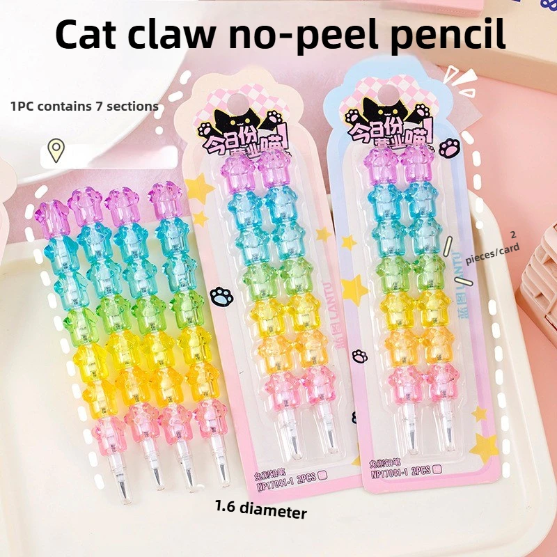 

2 шт., механические карандаши с кошачьей лапой, милые студенческие, толщиной 1,6 мм, HB, незатачиваемые подвижные карандаши, съемные карандаши для студентов