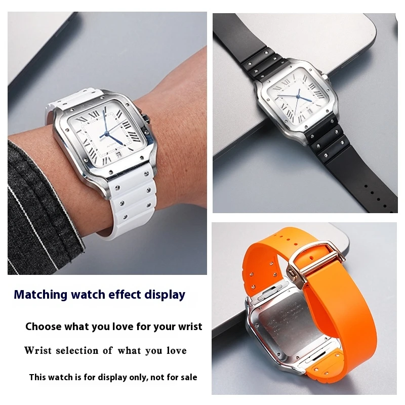 For Santos De Cartier WSSA0009 WSSA0018 39.8mm Deal FKM Watch Strap Quick Release Watch Band Waterproof Rubber Wristband 19 21mm - view 4