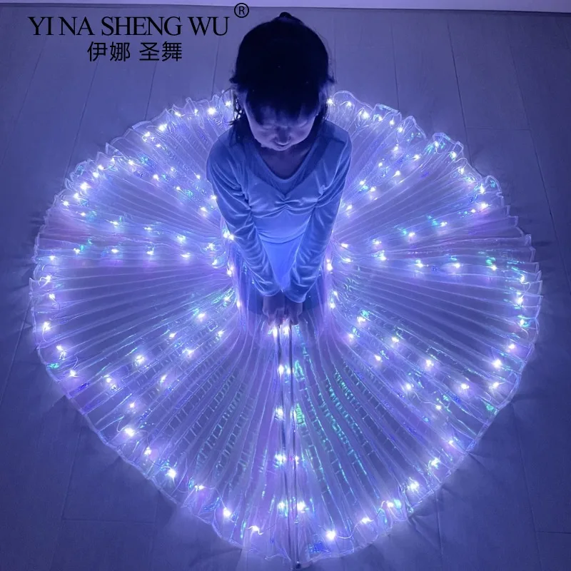 جديد الأبيض LED تضيء أجنحة الرقص الملحقات الرقص الشرقي الأداء الشرقي المصري الدعائم أجنحة الجنية الشفافة توهج