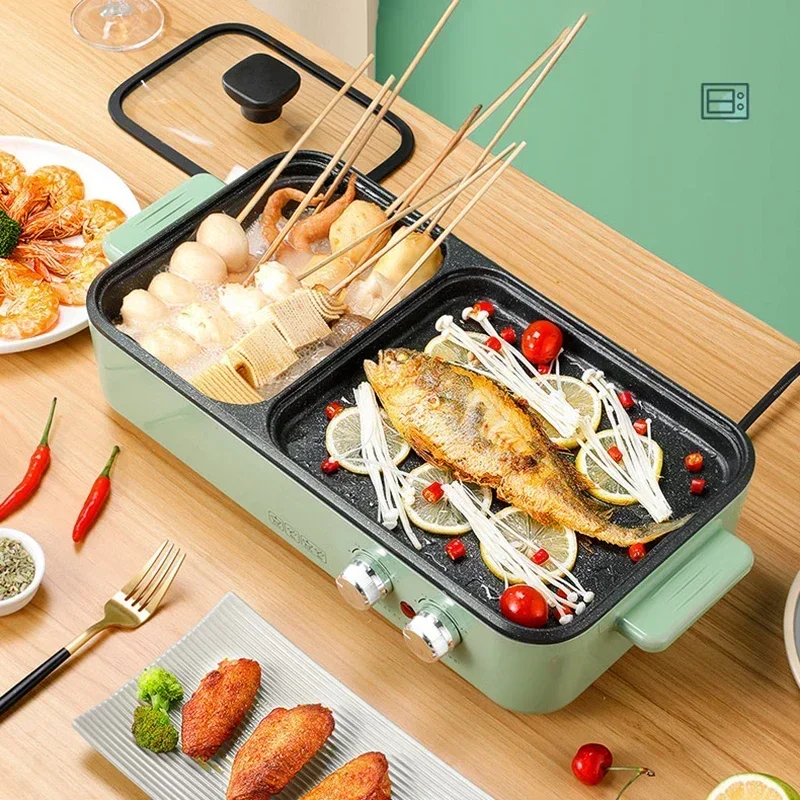 Electric Grilled 1360w Electric Grilling Plate Dormitory shabu-shabu hot pot barbecue oven all-in-one pot barbecue machine