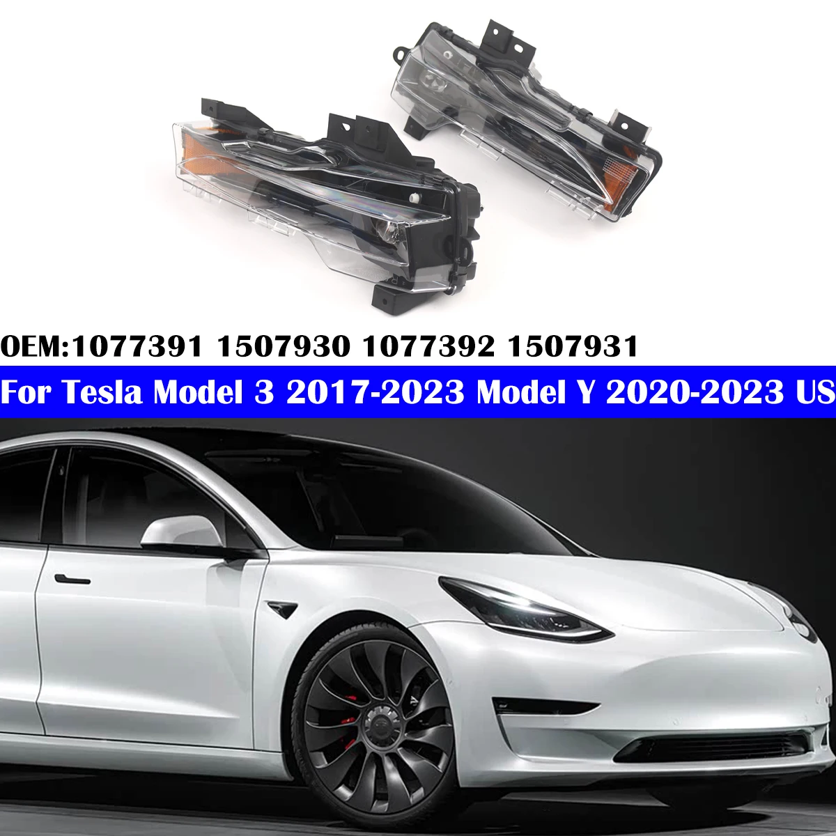 For Tesla Model 3 2017-2023 Model Y 2020-2023 US Left Right Side Car Front LED Fog Light Lamp Replacement Parts
