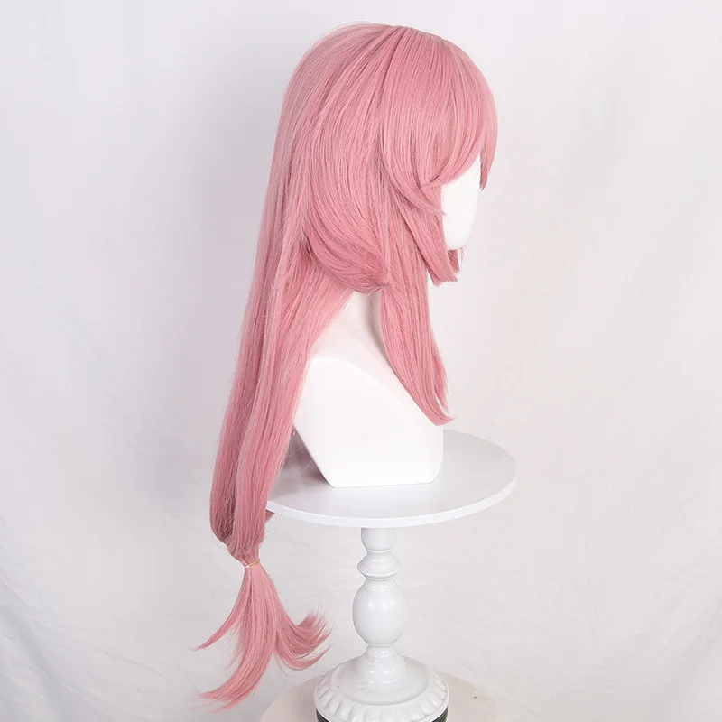 Yae miko peruca genshin impacto cosplay projeto celestia rosa longo staight resistente ao calor peruca de cabelo sintético adulto + boné peruca grátis