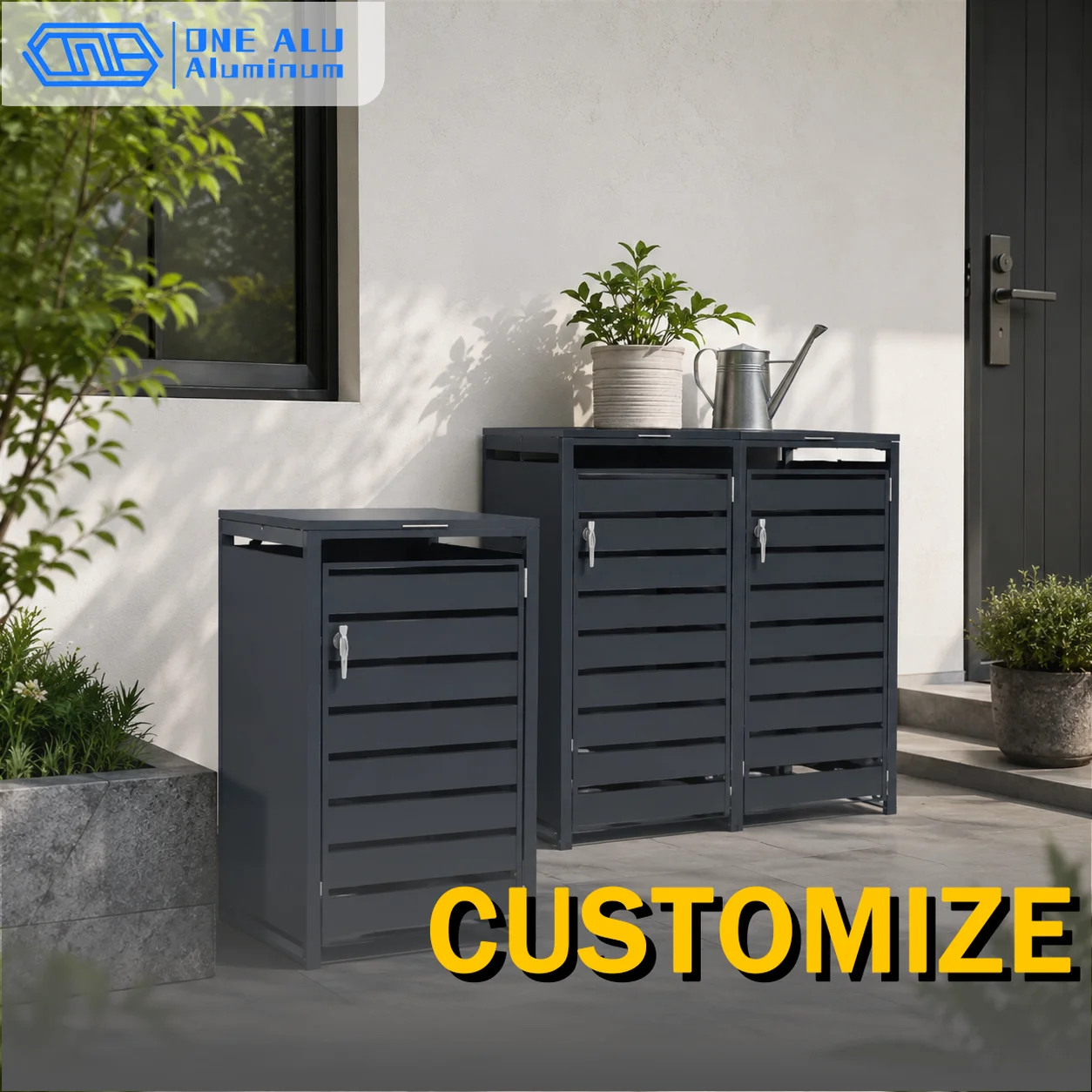

Waterproof Outdoor 120L Aluminium Dustbin with Built-in Structure Villa Garden Wheelie Bin with Storage Locks