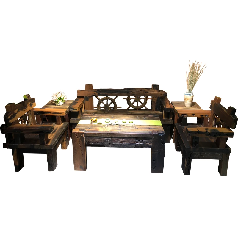 Wabi Sand Wind Sofa Combination Outdoor All Solid Wood Retro Homestay Villa Clubhouse Classical Sofa