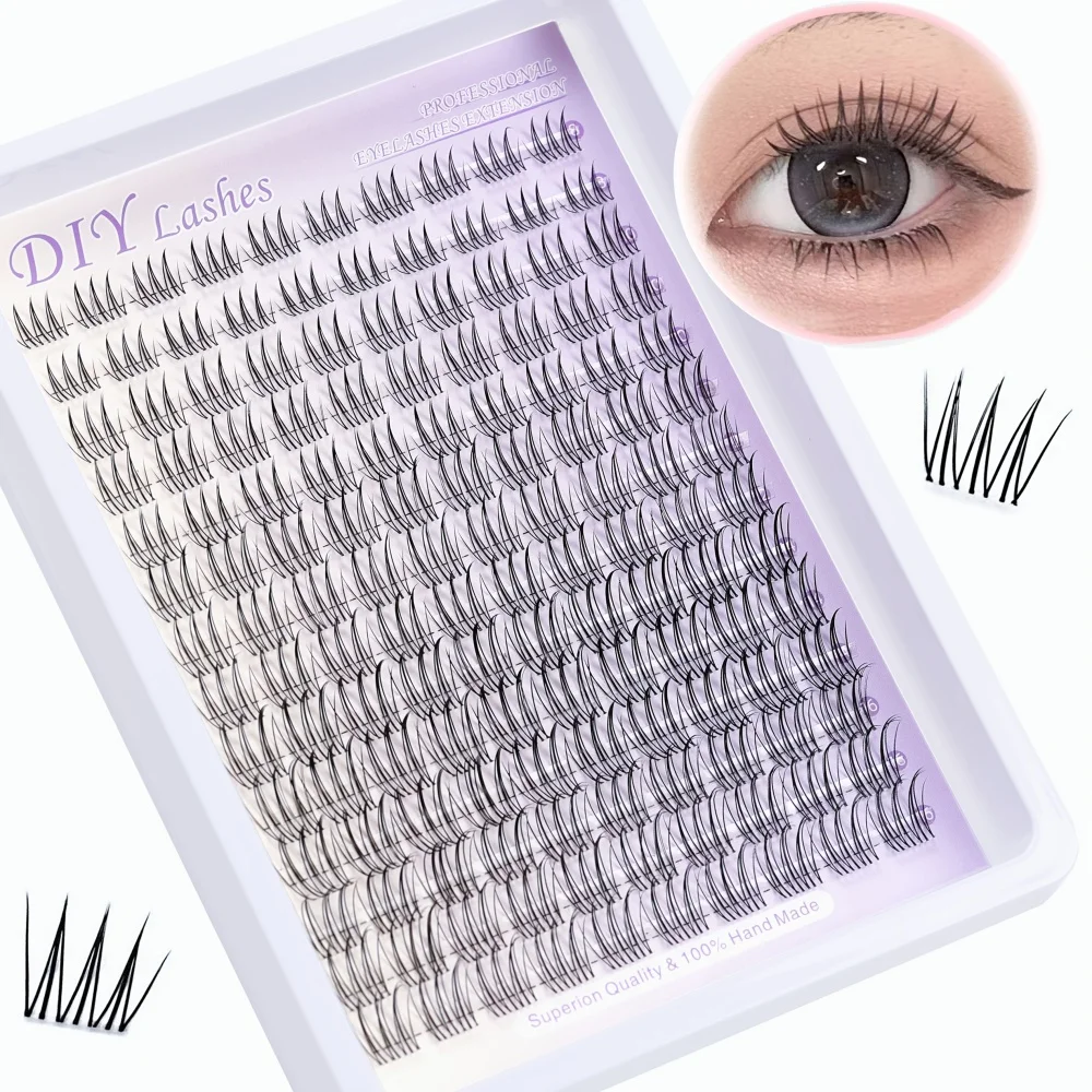 1 Box of 140 DIY Cluster False Eyelashes, C-Shaped Naturally Curled, 10-13 Millimeters Long, Cross Anime Natural Style, Reusable