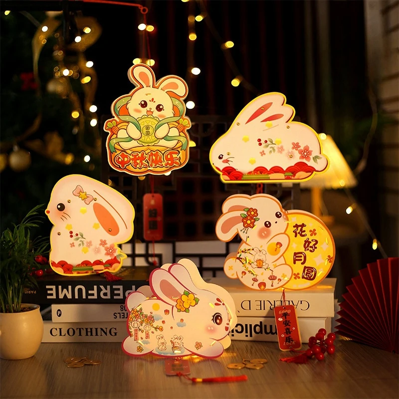 

DIY Handmade Chinese Lantern Mid-Autumn Festival Lantern Handicraft Cartoon Rabbit Lantern Home Decor Festivals Accessories