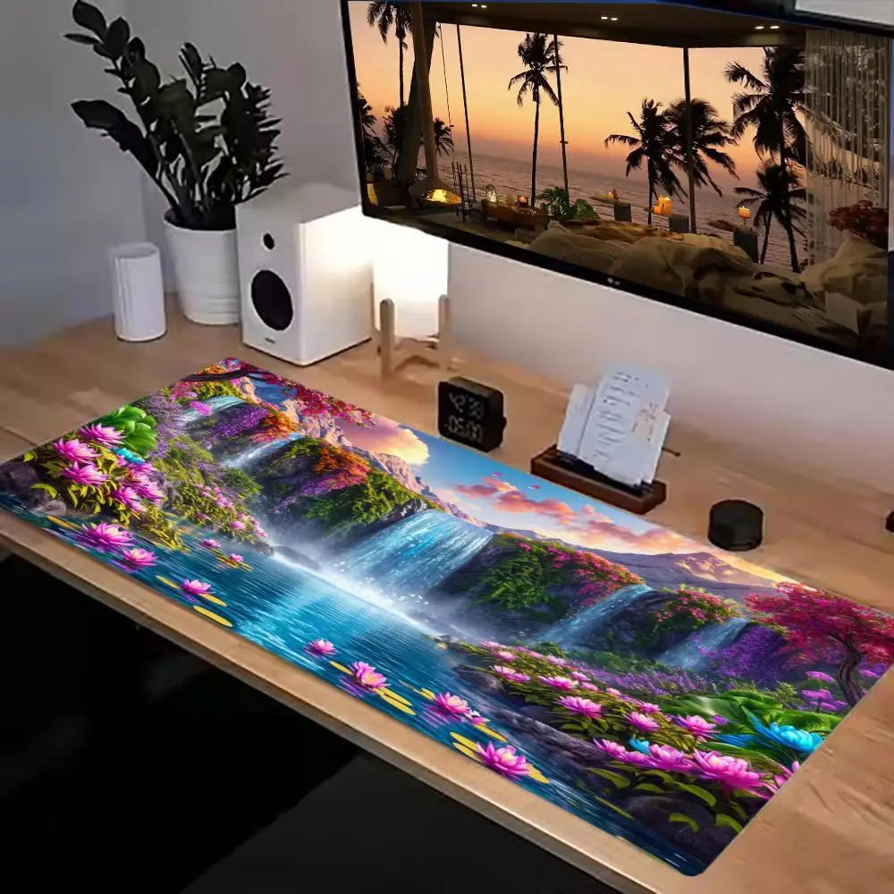 Rainbow Waterfall Garden Play Mat Table Mat Smooth Glide Large Size Non Slip Base For Vibrant Desk Decor