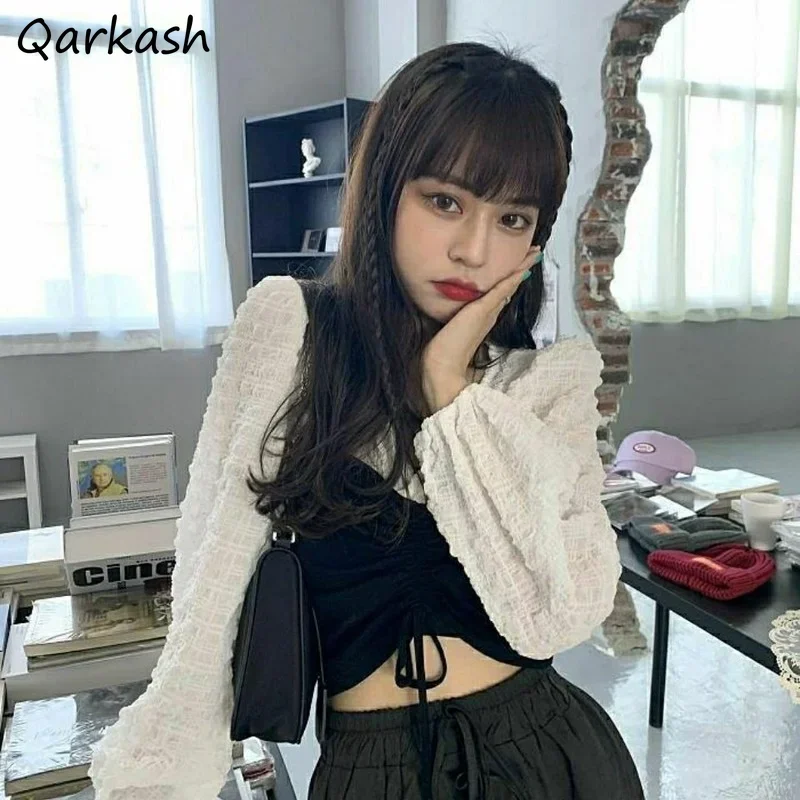 

Поддельные блузки из 2 предметов для женщин с гофрировкой, эстетические, тонкие, сексуальные, с v-образным вырезом, корейский стиль, уличная одежда Y2k, кавайные топы с длинными рукавами