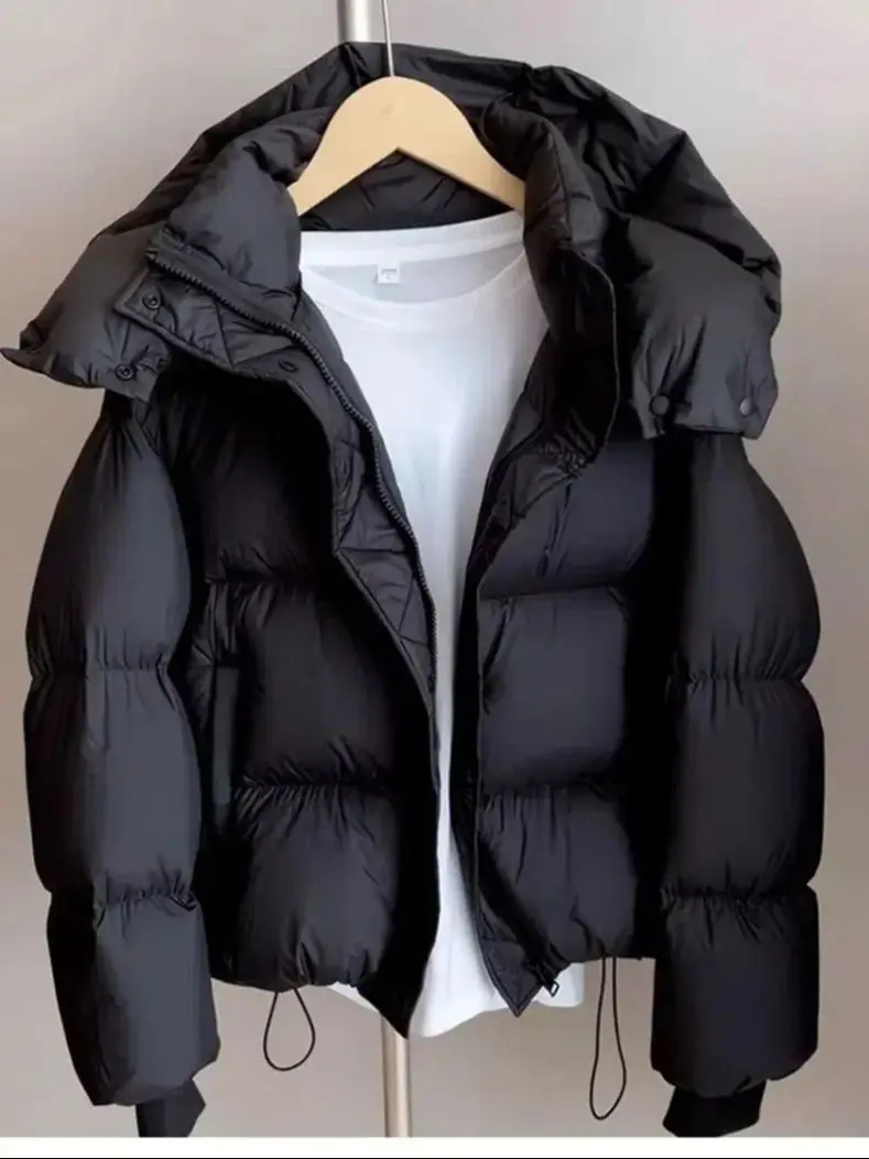 

Hooded Cotton Jacket Women 2025 New Thickened Warm Long Sleeved Outwear Winter Korean Loose Solid Color Versatile Short Coat