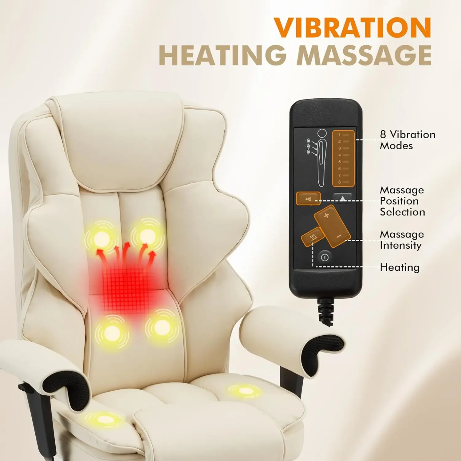 【Hot】6-Point Massage Executive Chair,Heat Office Chair,Ergonomic Home Office Desk Chairs with Retractable Footrest,Reclining Fun