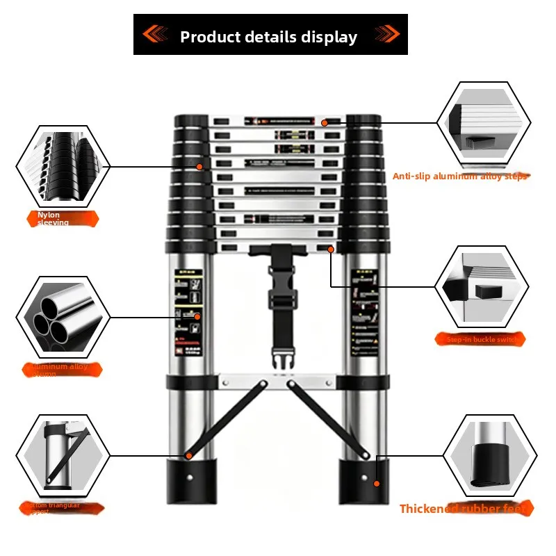 Stainless Steel Telescopic Ladder Dual Use Hinges A Frame Folding Home Ladder Wholesale Manufacturer Home Folding Ladder
