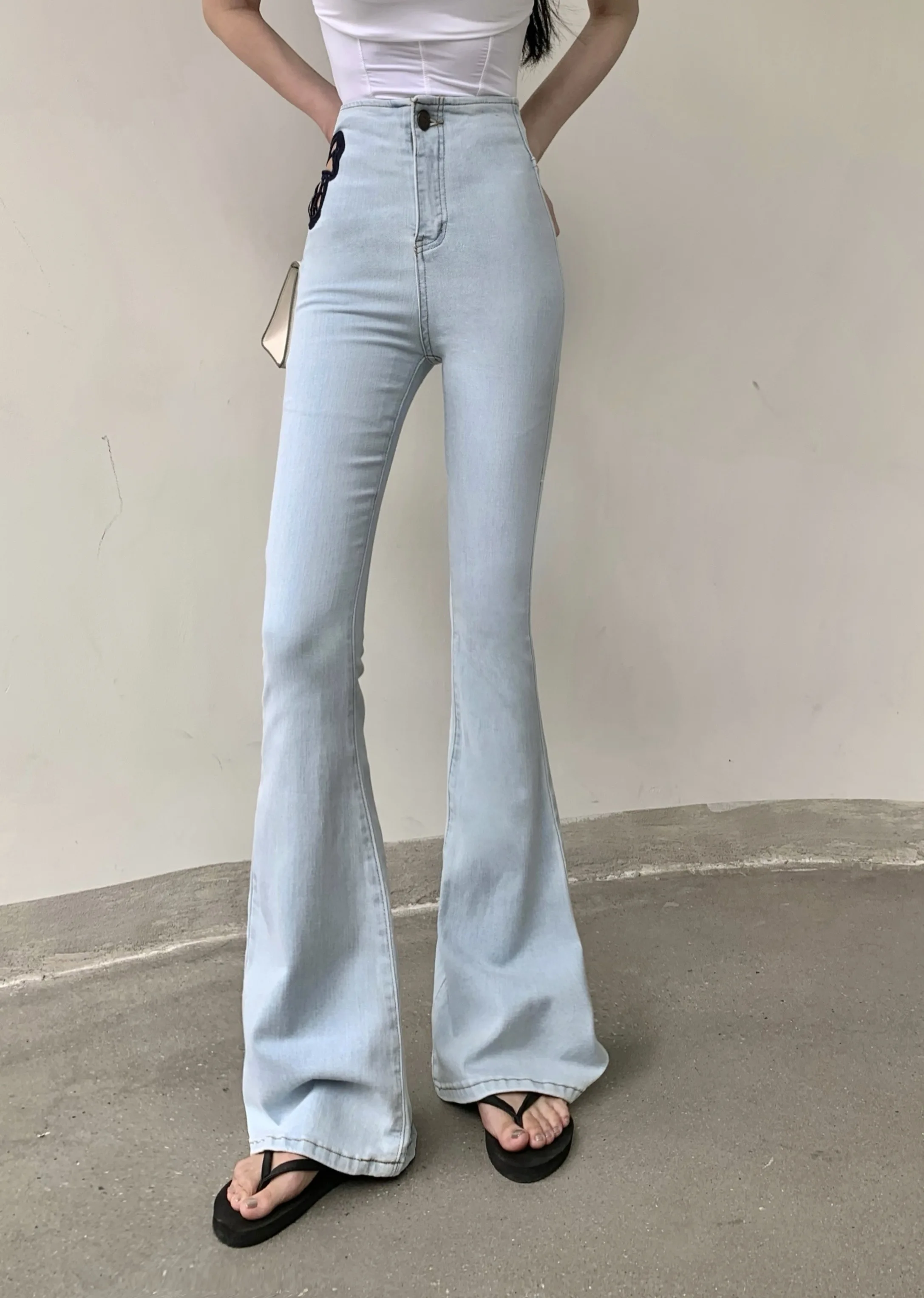 

Light Blue Chic Wide Leg Jeans Women 2023 Summer Stretch Streetwear Flare Pants Ladies High Waisted Y2k Jean Mom Black