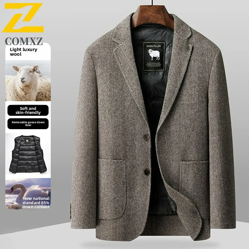 

COMXZ Men Down Jacket Suit Collar Outdoor Work Comfortable Warm Puffer Coat Casual Travel Slim Lightweight Winter Wool Jackets