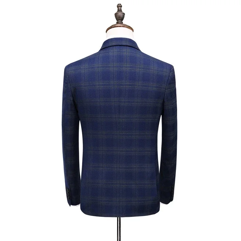 3 Pcs Male Formal Business Plaids Suit For Men's Fashion Boutique Plaid Wedding Dress Suit