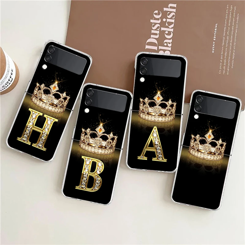 

Diamond Crown Letters Phone Case For Samsung Galaxy Z Flip 6 ZFlip 5 Hard Folding Cover for Samsung ZFlip 4 3 7 Shell Fundas