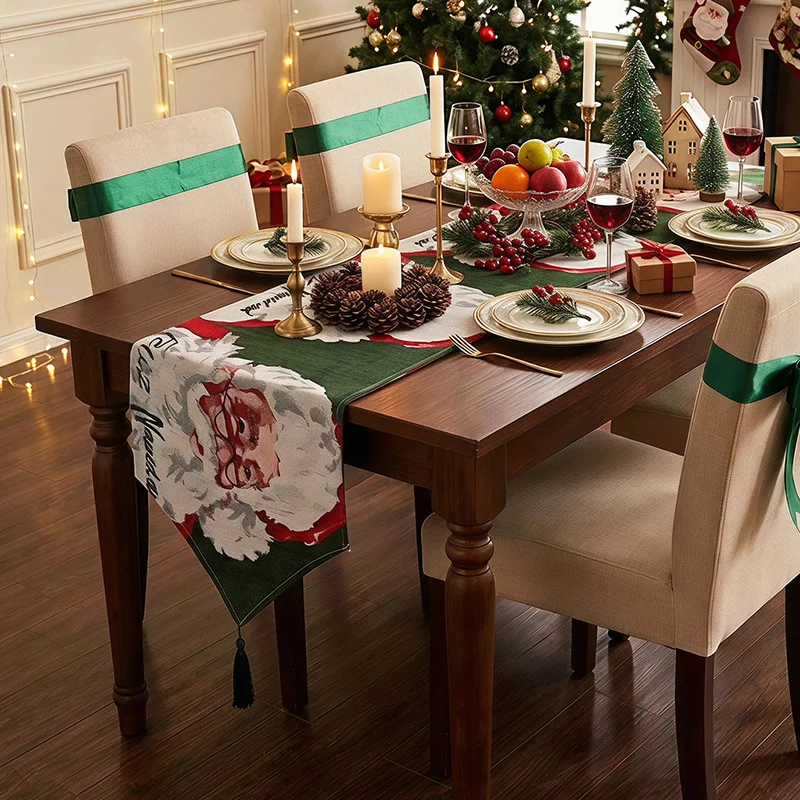 Christmas Yarn-dyed Jacquard Table Runners Table Cloth Atmosphere Decorative Creative Home Furnishings Green Xmas Party Decor