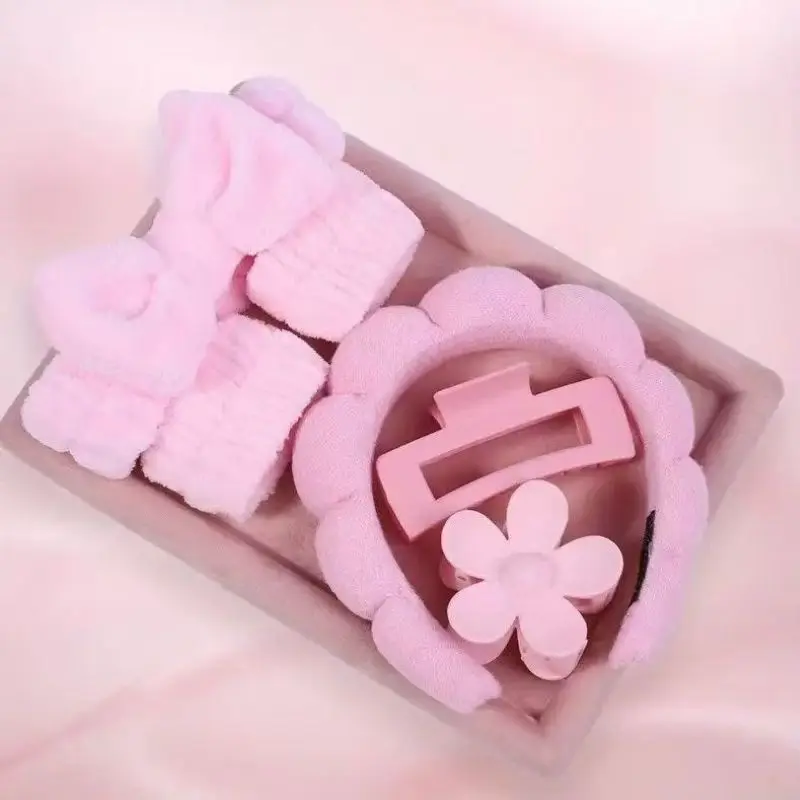 

【6pcs】flower cloud skincare diadem scrunchie wrist hair accessory setnon-slip and non-falling headband for washing Women Girl