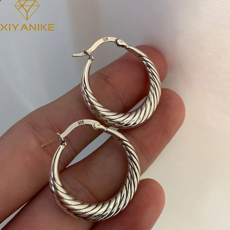 XIYANIKE Vintage Spiral Circle Ear Buckle Hoop Earrings For Women Girl Fashion Retro Jewelry Ladies Gift Party pendientes mujer