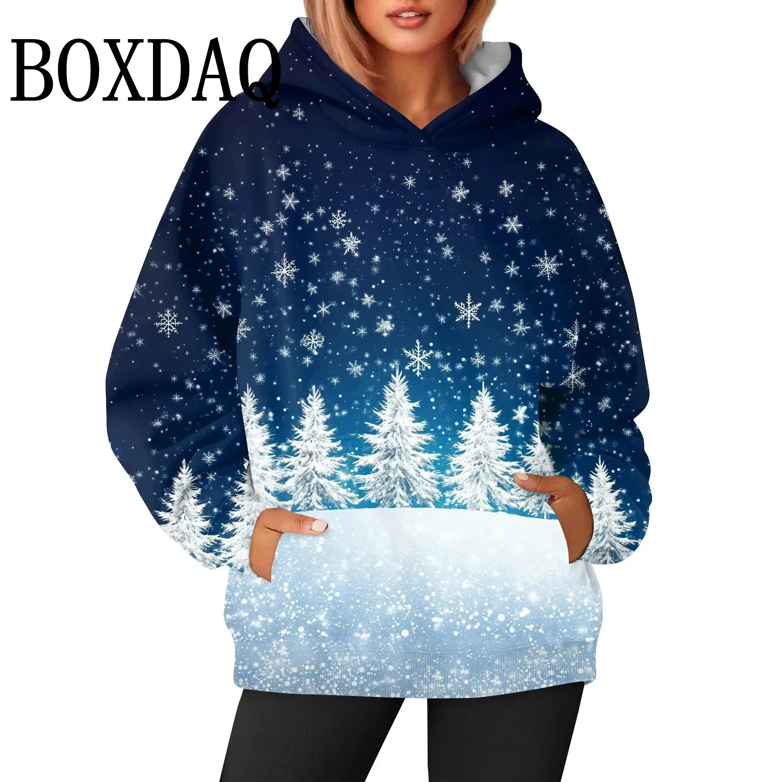 New Year Christmas Tree Print Sweatshirts For Women Fashion Cartoon Funny 3D Santa Claus Pattern Hoodies Pullover Winter Clothes